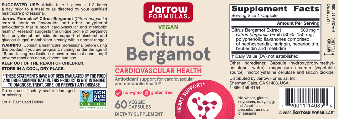 Citrus Bergamot 60 Capsules by Jarrow Formulas Label 1