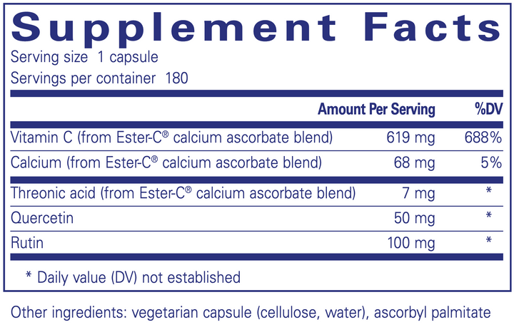 Ester-C® & flavonoids 180 Capsules by Pure Encapsulations Label 2