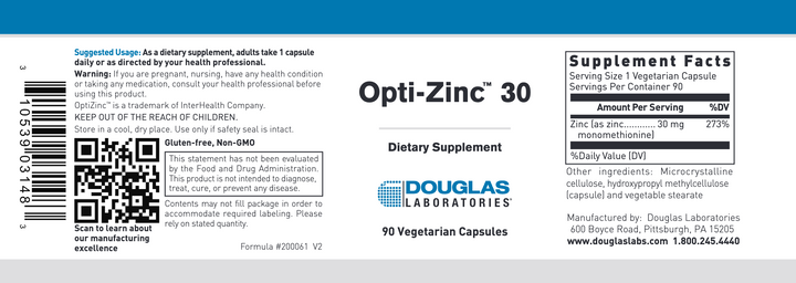Opti-Zinc 30 90 Caps by Douglas Labs Label 2