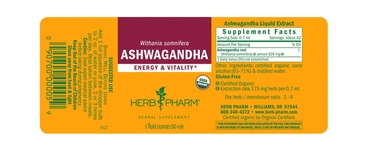 Ashwagandha 1oz by Herb Pharm Label