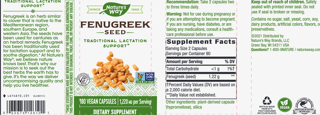 Fenugreek Seed 180 Capsules by Nature's Way Label