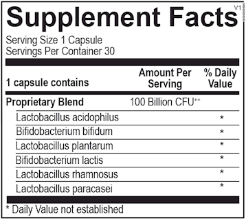 Ortho Biotic 100 30 capsules by Ortho Molecular Products Label