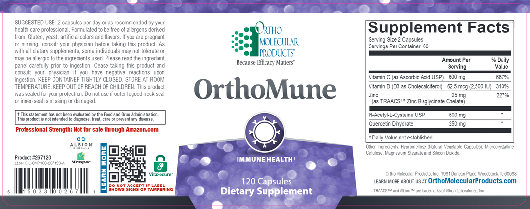 OrthoMune 120 capsules by Ortho Molecular Products Label
