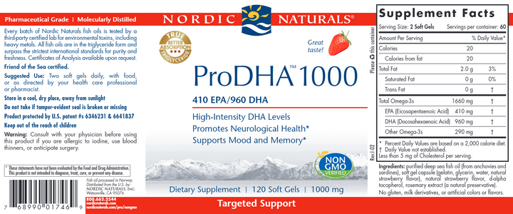 ProDHA 1000 120 Softgels by Nordic Naturals Label