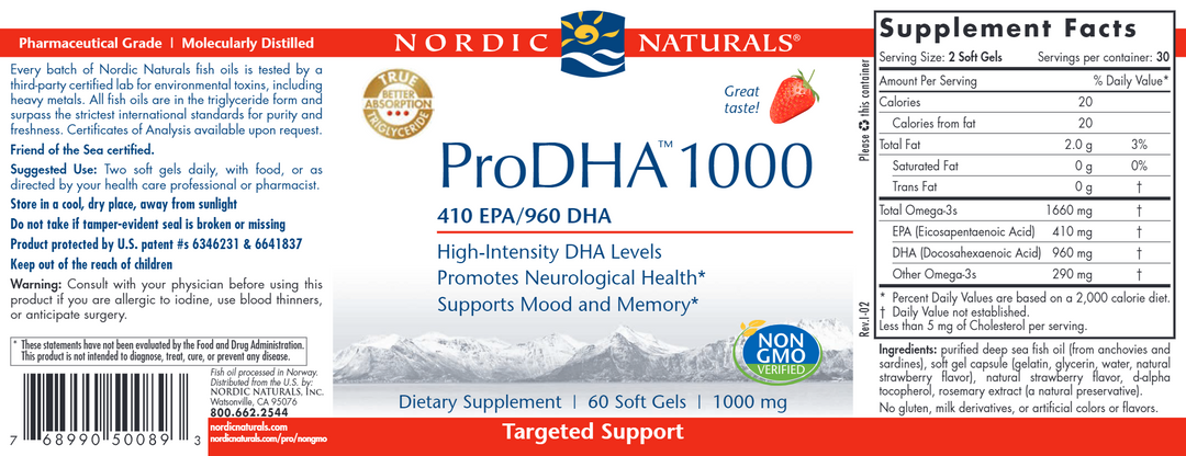 ProDHA 1000 60 Softgels by Nordic Naturals Labels