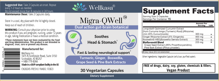 Migra-QWell 30 Capsules by Wellkasa label