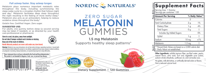Zero Sugar Melatonin 120 Gummies by Nordic Naturals Label